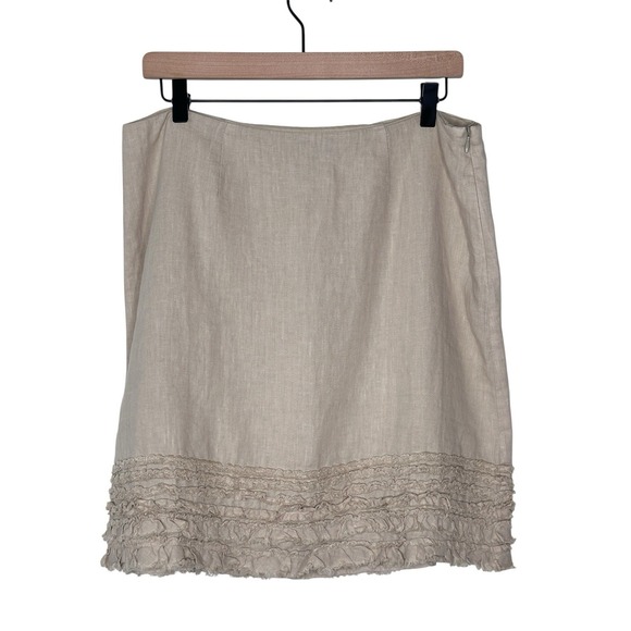 NEW Tommy Bahama Two Palms Tan FRAY FRINGE RUFFLE LINEN PENCIL SKIRT 10 $89.50 - Picture 2 of 10